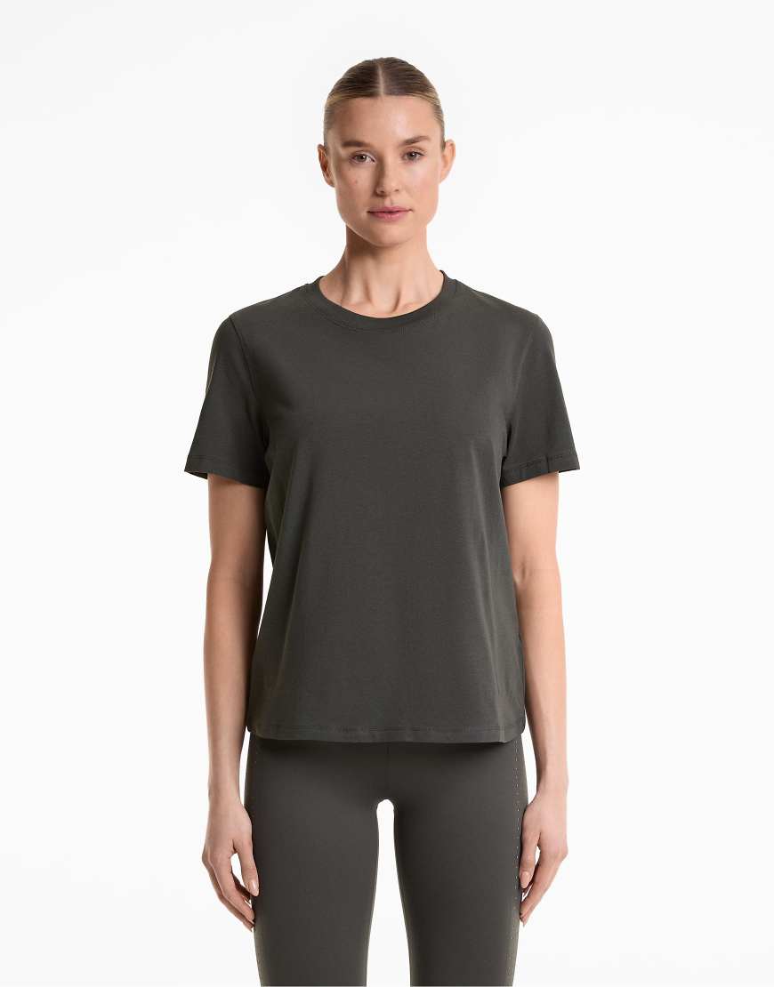 Oysho - Kurzärmliges T-Shirt aus Baumwollmix in Dunkelgrau von Oysho