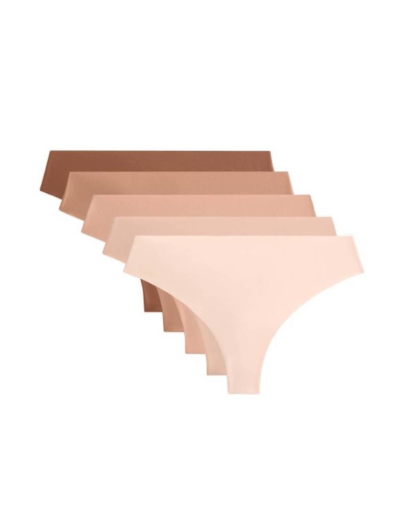 Oysho - Pantone - 5er-Pack sich nicht abzeichnende Tanga-Slips aus Polyamid-Mix in Beige-Neutral von Oysho