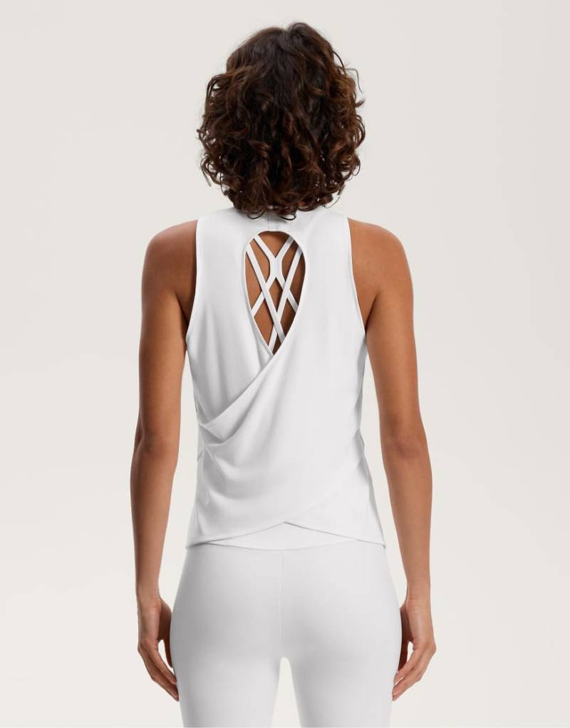 Oysho - T-Shirt aus Comfortlux in Weiß mit überkreuztem Design am Rücken von Oysho