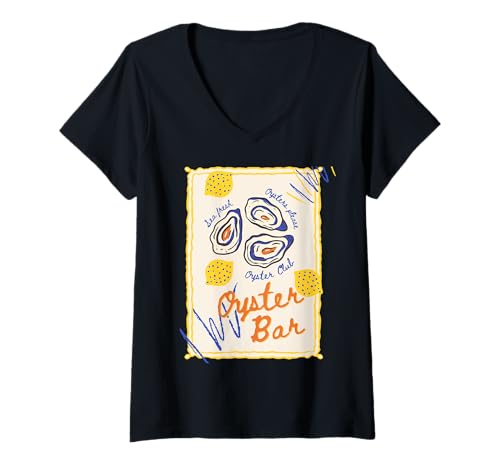 Damen Austernbar-Grafik Meeresfrische Austernbarren Bitte T-Shirt mit V-Ausschnitt Damen Austernbar-Grafik Meeresfrische Austernbarren Bitte T-Shirt mit V-Ausschnitt von Oyster bar graphic