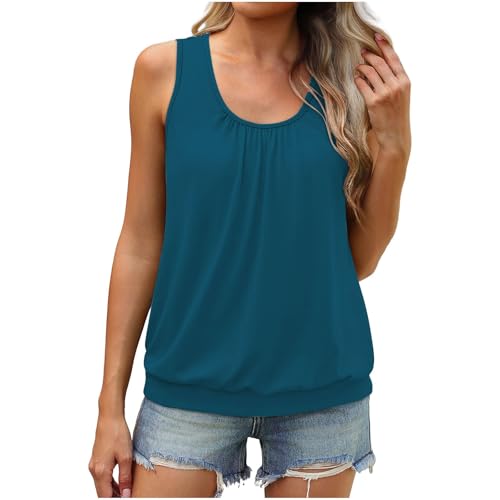 Oyuchga Oberteile Damen Elegant Einfarbig Ärmellose Tank Tops Casual Summer V Ausschnitt Unterhemd Leichtes Lockerer Saum Camisole Teenager Mädchen Weste Basic Shirt Trägertop(B Marineblau,XXL) von Oyuchga