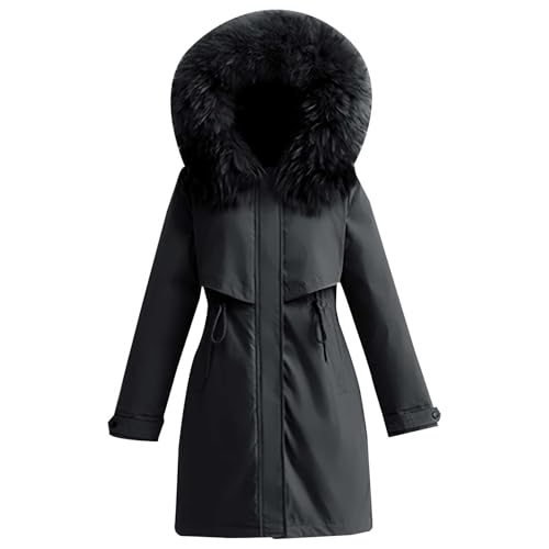 Oyuchga Winterjacke Damen Winter Langarm Elegant Steppmantel Warmer Lange Baumwolljacke Wintermantel Mit Fellkapuze Große Größen Kuschelig Winterparka Outdoor Mäntel Mit Reißverschluss(A Schwarz,3XL) von Oyuchga