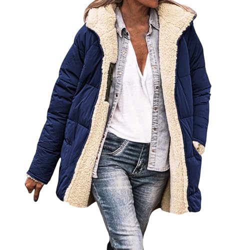 Oyuchga Winterjacke Damen Winter Warme Gefüttert Teddy Kapuzenmantel Elegant Einfarbig Wintermantel mit Kapuze Frauen Casual Reißverschluss Übergangsjacke Kurz Plüschjacke Baumwolljacke(A 02,3XL) von Oyuchga