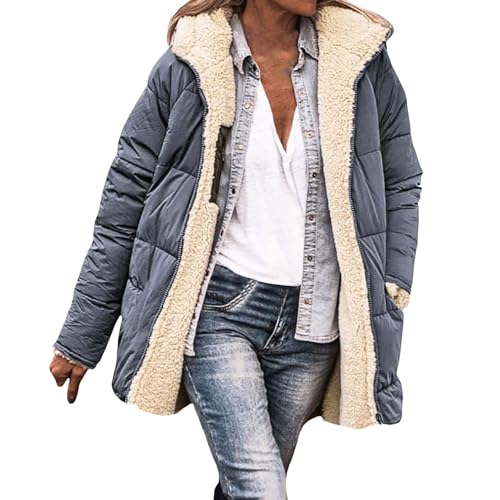 Oyuchga Winterjacke Damen Winter Warme Gefüttert Teddy Kapuzenmantel Elegant Einfarbig Wintermantel mit Kapuze Frauen Casual Reißverschluss Übergangsjacke Kurz Plüschjacke Baumwolljacke(A 03,XXL) von Oyuchga
