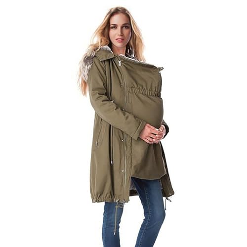 Oyuchga Wintermäntel Damen Langer Baumwolljacke Oversize Schwangerschaft Umstandsmode Jacke Winter Einfarbig Warme Umstandsjacke Umstands 3 in 1 Übergangsjacke Steppjacken mit Kapuze(A AG,M) von Oyuchga