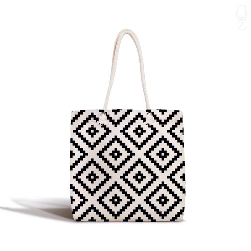 Einkaufstasche Mit Schwarzem Azteken Muster Motiv | Größe 45x50x7cm Doppelseitige Schwarz Gestreifte Strapazierfähige Schultertasche Aus Stoff von OyzShop