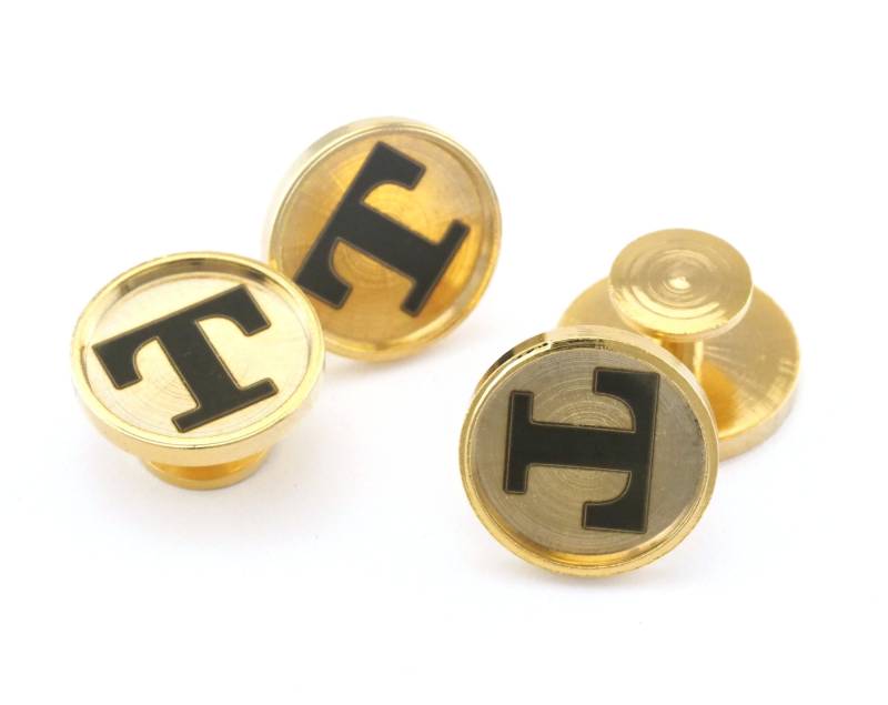 Laser Gravierte | Ihr Logo Vergoldeter Messing - Manschettenknopf 16 X 9 Mm Messingnieten, Hemdkragen Tuxedo Stud, 1963 von OzBrassShop