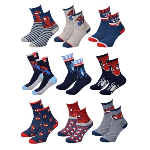 Ozabi Socken Jungen SPIDERMAN (9er-Pack Socken SURPRISE, Größe 31-34, Modern, Cartoon, Lässig, 9er Count) von Ozabi