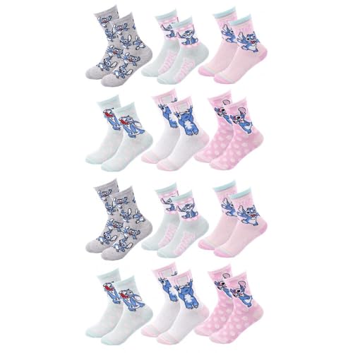 Ozabi Socken für Mädchen Lizenz PACK VON 12 PAAR SURPRISE (as3, numeric, numeric_35, numeric_38, regular, 12er-Pack LILO ET STITCH) von Ozabi