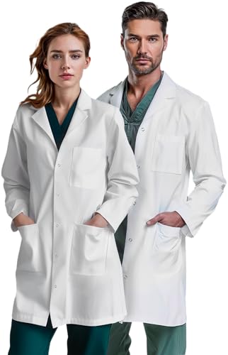 Ozarra Unisex Laborkittel für Damen & Herren – Reguläre Passform, Druckknopfverschluss, Brust- & Hüfttaschen, Weiß Ozarra Unisex Laborkittel für Damen & Herren – Reguläre Passform, Druckknopfverschluss, Brust- & Hüfttaschen, Weiß von Ozarra