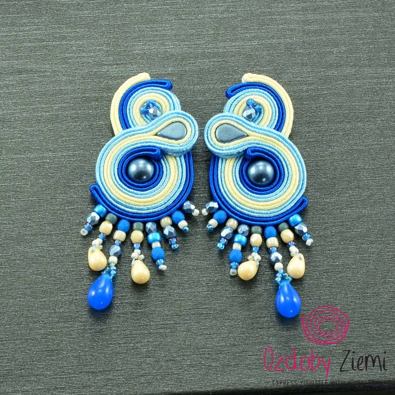 Blaue Soutache Ohrringe, Cremige Baumelnde Lässige Lange Boho Und Brautohrringe Blaue Soutache Ohrringe, Cremige Baumelnde Lässige Lange Boho Und Brautohrringe von OzdobyZiemi