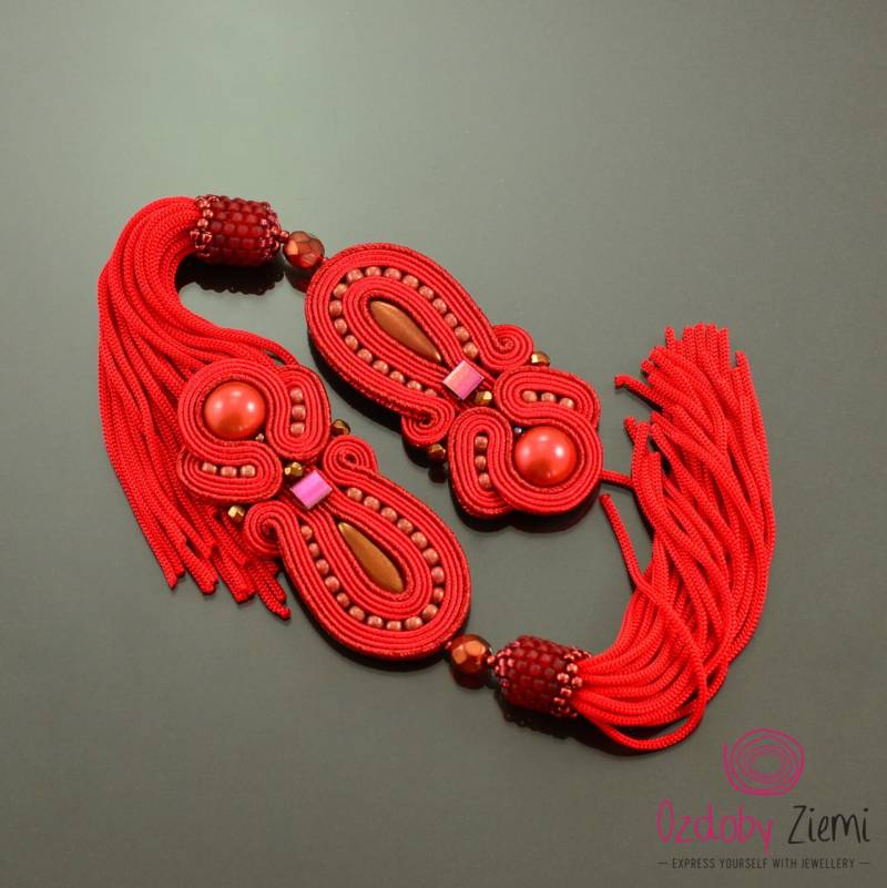 Valentinstag Geschenk, Lange Rote Boho Ohrringe Mit Quaste, Soutache Ohrringe, Große Baumelnde Extra Statement von OzdobyZiemi