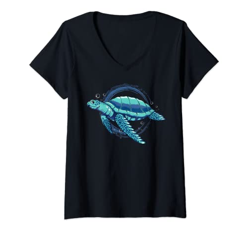 Damen Meeresschildkröte Wasserschildkröte Schildkröten Ozean Meer T-Shirt mit V-Ausschnitt von Ozean Meeresschildkröten Schildkröten Design