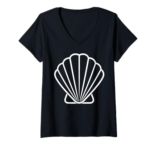 Damen Ozean-Humor Einfache minimalistische Muscheln Muschel T-Shirt mit V-Ausschnitt von Ozean-Muscheln, süßes , lustige Muschel