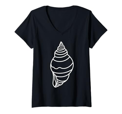 Damen Ozean-Humor Einfache minimalistische Muscheln Muschel T-Shirt mit V-Ausschnitt von Ozean-Muscheln, süßes , lustige Muschel