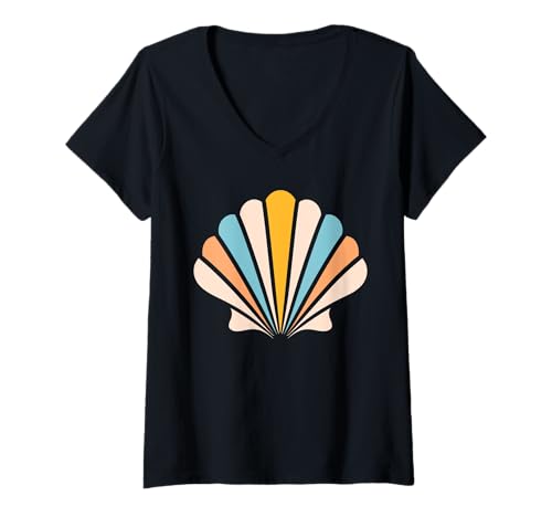 Damen Ozean-Humor Einfache minimalistische Muscheln Muschel T-Shirt mit V-Ausschnitt von Ozean-Muscheln, süßes , lustige Muschel