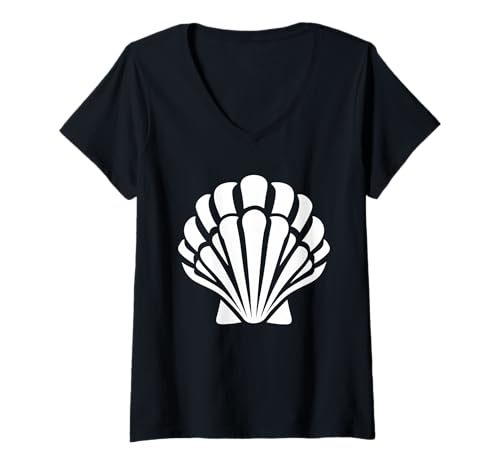 Damen Ozean-Humor Einfache minimalistische Muscheln Muschel T-Shirt mit V-Ausschnitt von Ozean-Muscheln, süßes , lustige Muschel