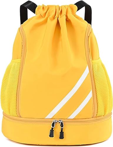 Oziral Kordelzug-Rucksack, wasserabweisend, String-Tasche, Fitnessstudio, Sport, mit Schuhfach, seitliche Netztaschen für Damen und Herren (Gelb) von Oziral