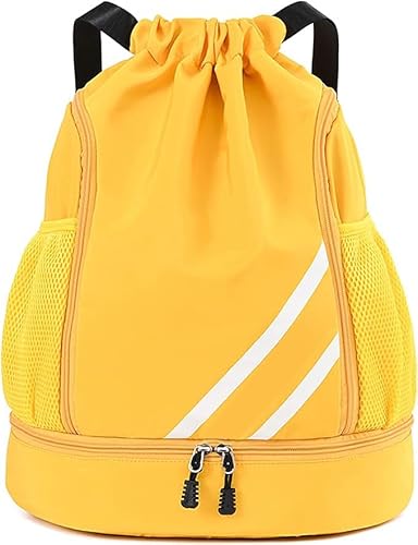 Oziral Kordelzug-Rucksack, wasserabweisend, String-Tasche, Fitnessstudio, Sport, mit Schuhfach, seitliche Netztaschen für Damen und Herren (Gelb) von Oziral