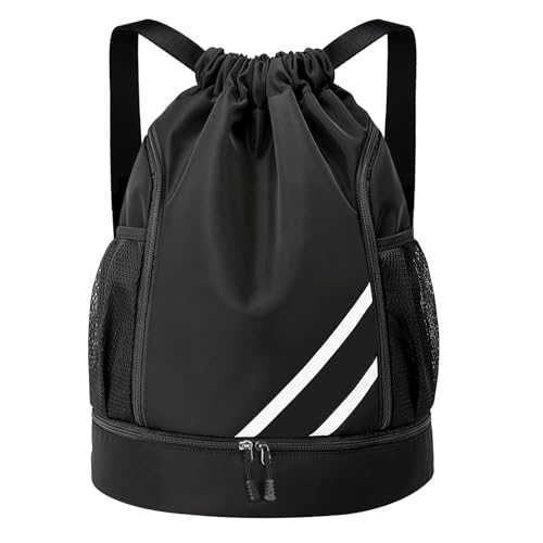 Oziral Turnbeutel Kordelzug-Rucksack, Wasserabweisend, String-Tasche, Fitnessstudio, Sport, mit Schuhfach, seitliche Netztaschen für Damen und Herren (M) von Oziral