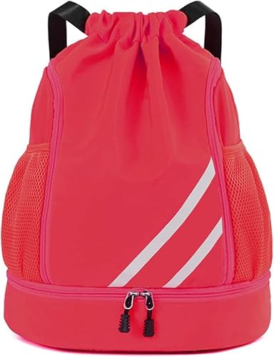 Oziral Kordelzug-Rucksack, wasserabweisend, String-Tasche, Fitnessstudio, Sport, mit Schuhfach, seitliche Netztaschen für Damen und Herren (Rot) von Oziral