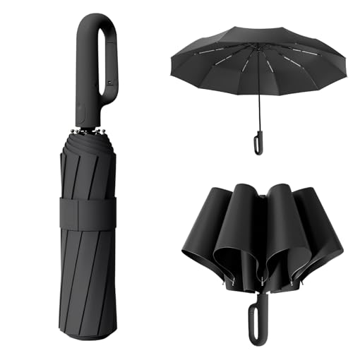 Oziral Regenschirm 10 Rippen Taschenschirm Sturmfest Taschenschirm Wasserdichter Sonnenschirm Verbesserte Rippen C-förmiger Griff Kompakt und Tragbar Auto Open Close Regenschirm Erwachsene und Kinder von Oziral