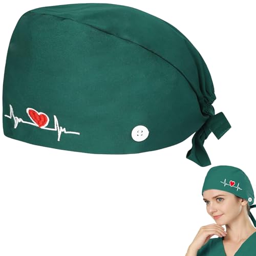 Ozmw 1 Stück Op Haube, Krankenschwester Haube, Verstellbar, mit Knopf Arbeitskappe, 100% Baumwolle (EKG-Muster) von Ozmw