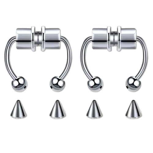 Ozmw 2 Stücke Magnetischer Septum Nasenring, Hufeisenring für Damen Mann, Wiederverwendbar von Ozmw