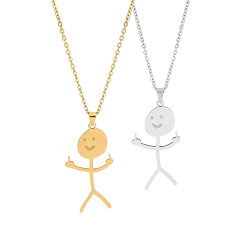 Ozmw 2 Stücke Smiley Finger Halskette, Lustige Graffiti Halskette, Mittelfinger Kette, Funny Geschenk für Einen Guten Freund(1 Gold, 1 Silber) von Ozmw