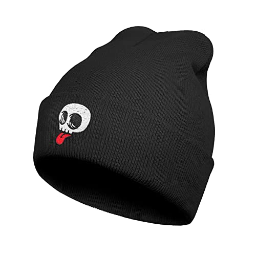 Ozrhuve Halloween Beanie - Niedliche gruselige Beanie Mütze Wintermütze, Totenkopf-Stickerei, schwarz, Einheitsgröße von Ozrhuve