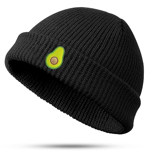 Ozrhuve Niedliche Beanie-Mütze Wintermütze – Beanie für Frauen – Manschetten Wintermütze Totenkopf Uhr Kappe Fisherman Beanies, Avocado Stickerei-schwarz-fischer, Einheitsgröße von Ozrhuve