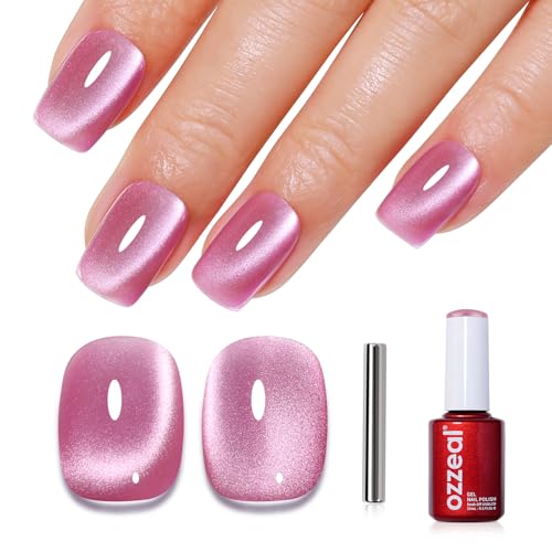 Ozzeal Cat Eye UV Gel Nagellack, 15ML Leuchtendes Rosa Magnetischer Katzenauge UV Nagellack Frühling Sommer Glitter Holographisch Shimmer Soak Off Led Gel Nail Polish von Ozzeal
