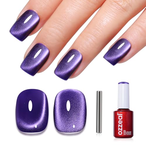 Ozzeal Cat Eye UV Gel Nagellack, 15ML Fantasie Lila Magnetischer Katzenauge UV Nagellack Frühling Sommer Glitter Holographisch Shimmer Soak Off Led Gel Nail Polish von Ozzeal