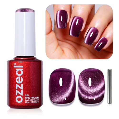 Ozzeal Cat Eye UV Gel Nagellack, 15ML Pflaume Lila Crystal Magnetischer Katzenauge UV Nagellack Frühling Sommer Glitter Gel Nagellack Holographisch Shimmer Gel Nail Polish Soak Off UV Led von Ozzeal