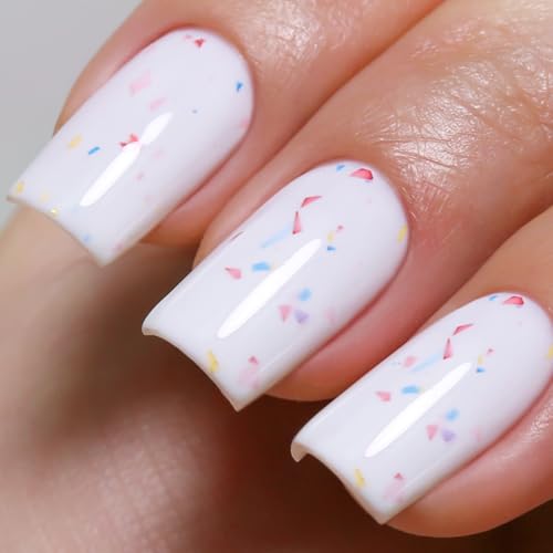 Ozzeal Gel Polish,15ML White with Colorful Flake Glitter Gel Nail Polish Spring Summer LED UV Speckled Sparkle Art Starter Manicure Salon DIY Nail von Ozzeal