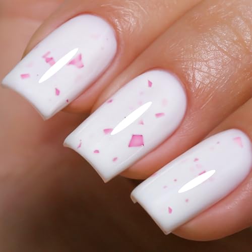 Ozzeal Gel Polish,15ML White with Pink Flake Glitter Gel Nail Polish Spring Summer LED UV Speckled Sparkle Art Starter Manicure Salon DIY Nail von Ozzeal