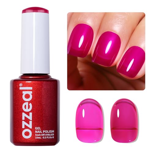 Ozzeal Jelly UV Nagellack, Neon Heißes Rosa Gelee UV Gel Nagellack Transparent Frühling Sommer Jelly Gel Nail Polish Soak Off UV LED Jelly Gel Nagellack für Nail Art DIY Maniküre 15ML von Ozzeal
