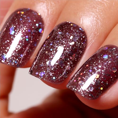 Ozzeal UV Nagellack Glitzer, 15ML Braun Schillernd Glitzer UV Gel Nagellack Glitzernder Schimmer Gel Nail Polish Herbst Winter Regenbogen Gel Nagellack Soak Off UV Led von Ozzeal