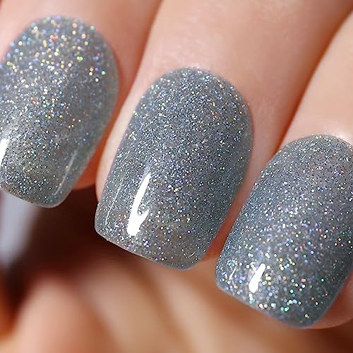 Ozzeal UV Nagellack Glitzer, Grau Schillernd Glitzer UV Gel Nagellack Glitzernder Schimmer Gel Nail Polish Frühling Sommer Regenbogen Gel Nagellack Soak Off UV Led Maniküre 15ml von Ozzeal