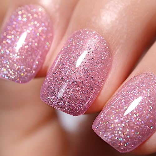 Ozzeal UV Nagellack Glitzer, Rosa Schillernd Glitzer UV Gel Nagellack Glitzernder Schimmer Gel Nail Polish Frühling Sommer Regenbogen Gel Nagellack Soak Off UV Led Maniküre 15ML von Ozzeal