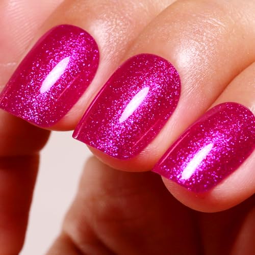 Ozzeal UV Nagellack Glitzer, Perlen kräftiges Pink UV Gel Nagellack Glitzernder Schimmer Gel Nail Polish Frühling Sommer Gel Nagellack 15ML von Ozzeal
