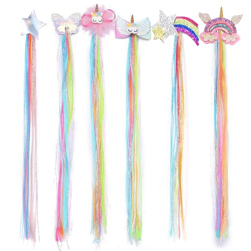 Haarspangen für Mädchen, Regenbogen-Haarteile, Haarverlängerungen, niedliche farbige Haarspangen für Kinder, kleine Mädchen, 6 Stück Haarspangen für Mädchen, Regenbogen-Haarteile, Haarverlängerungen, niedliche farbige Haarspangen für Kinder, kleine Mädchen, 6 Stück von Ozzwolle