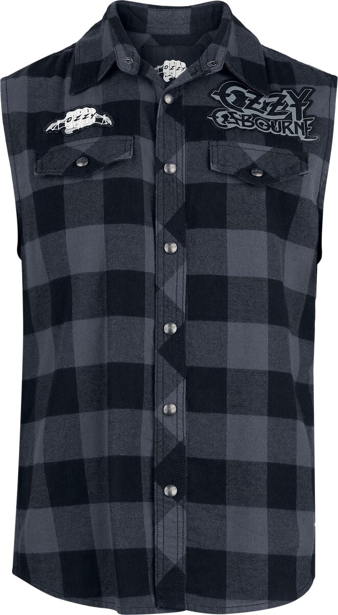 Ozzy Osbourne Ozzy Sleeveless Checkshirt Kurzarmhemd schwarz grau in M von Ozzy Osbourne
