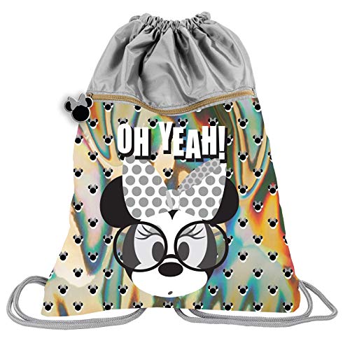 Premium Kinder Turnbeutel/SPORTBEUTEL 43x34 cm - Disney Minnie Maus - GRAU von P A S O