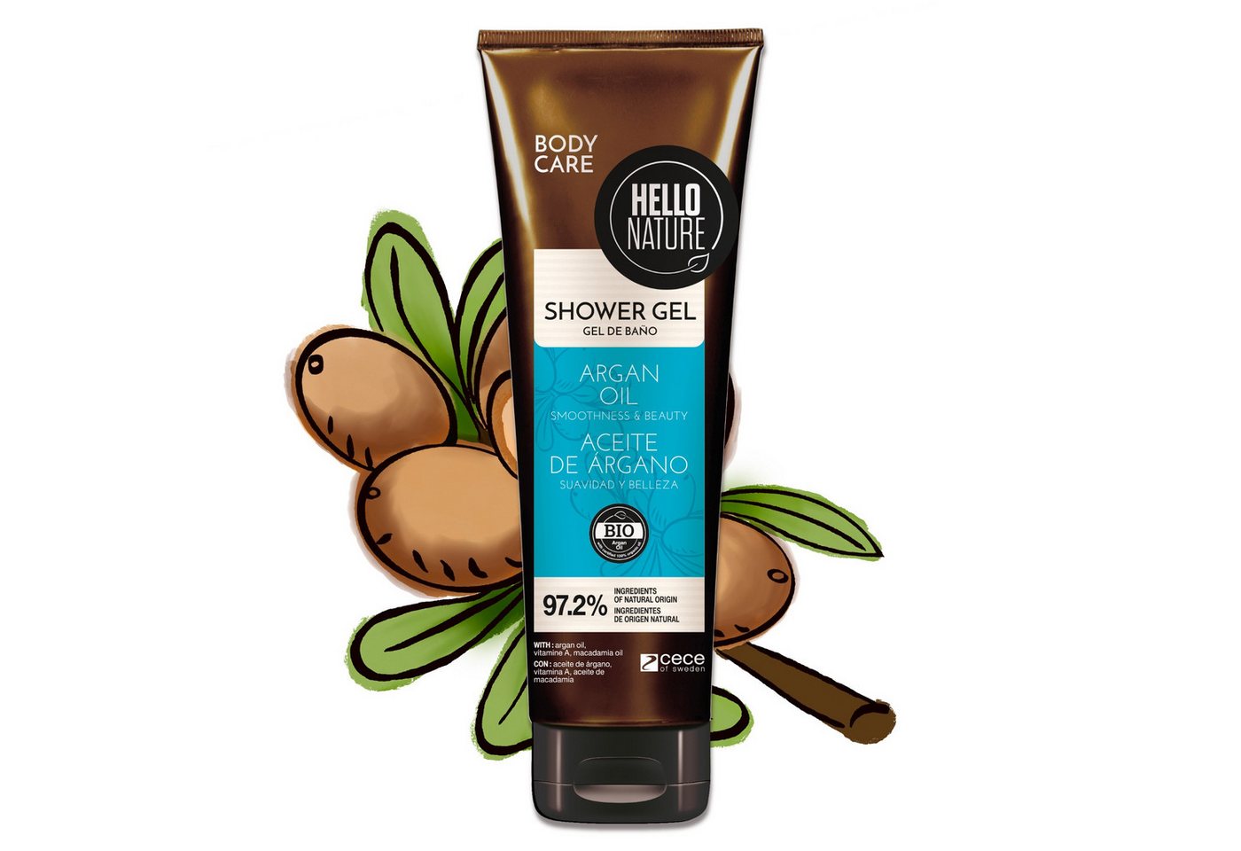 P-Beauty Cosmetic Accessories Duschgel Duschbad Herren Damen Shower Gel mit Arganöl Bio Vegan Hello Nature, 1-tlg., Duschgel, Körperpflege, Hautpflege, Hello Nature von P-Beauty Cosmetic Accessories