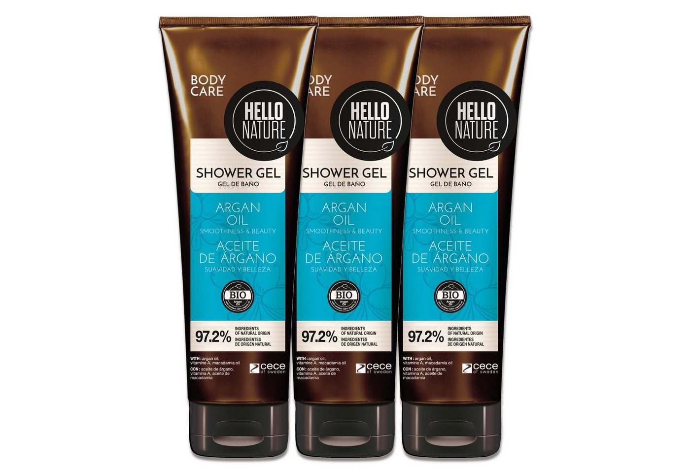 P-Beauty Cosmetic Accessories Duschgel Duschbad Herren Damen Shower Gel mit Arganöl Bio Vegan Hello Nature, 3-tlg., Duschgel, Körperpflege, Hautpflege, Hello Nature von P-Beauty Cosmetic Accessories