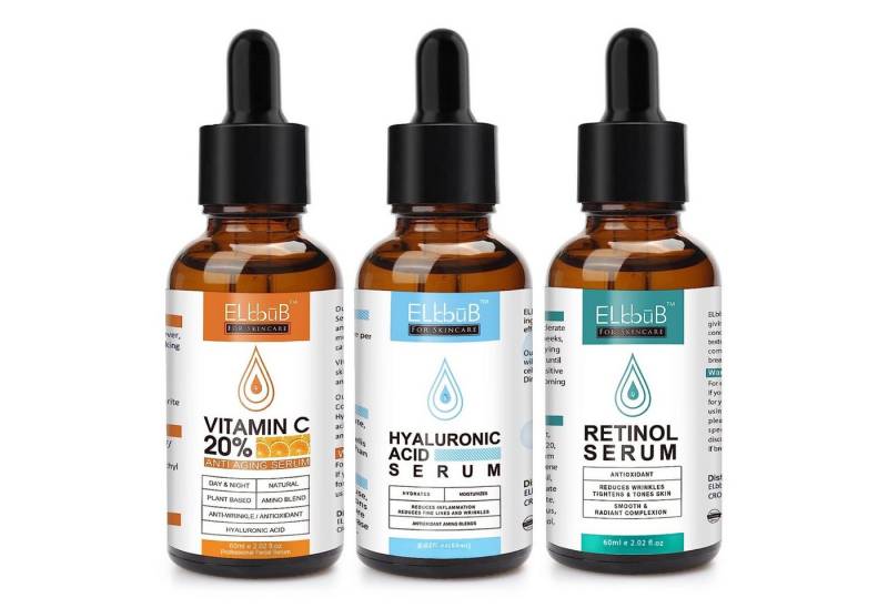 P-Beauty Cosmetic Accessories Gesichtsserum Set Vitamin C Hyaluron Retinol Serum Anti-Falten Anti-Aging Vegan, Hyaluronsäure, Vitamin C, Retinol von P-Beauty Cosmetic Accessories