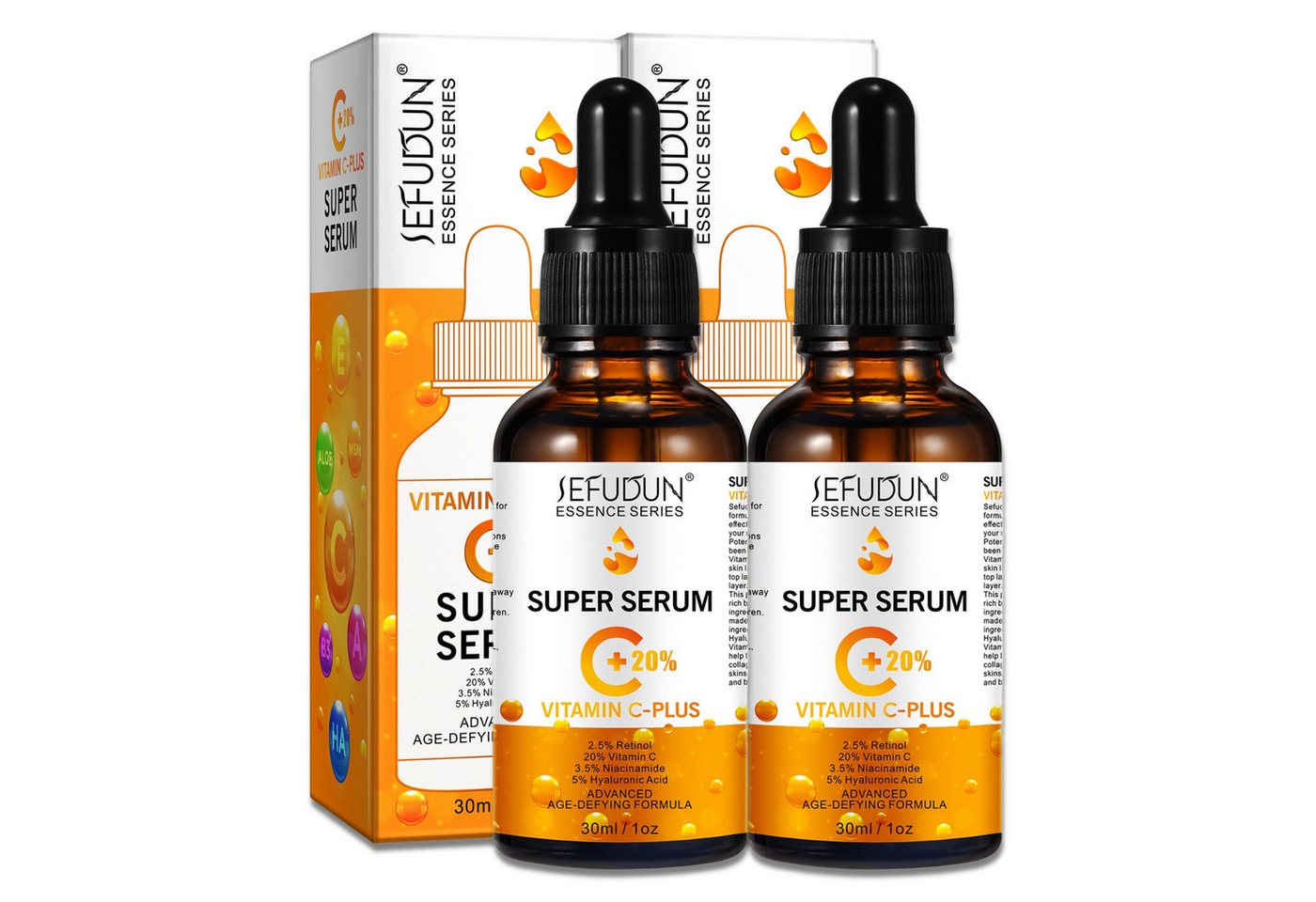 P-Beauty Cosmetic Accessories Gesichtsserum Vitamin C Plus Serum Anti-Falten Anti-Aging Hyaluronsäure Retinol, 2-tlg., Gesichtsserum, Anti-falten Serum, Anti-Aging von P-Beauty Cosmetic Accessories