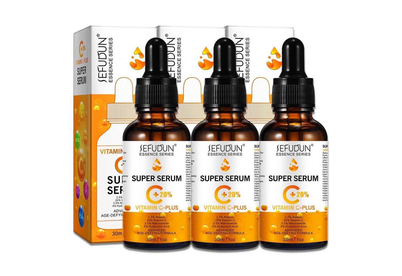 P-Beauty Cosmetic Accessories Gesichtsserum Vitamin C Plus Serum Anti-Falten Anti-Aging Hyaluronsäure Retinol, 3-tlg., Gesichtsserum, Anti-falten Serum, Anti-Aging von P-Beauty Cosmetic Accessories