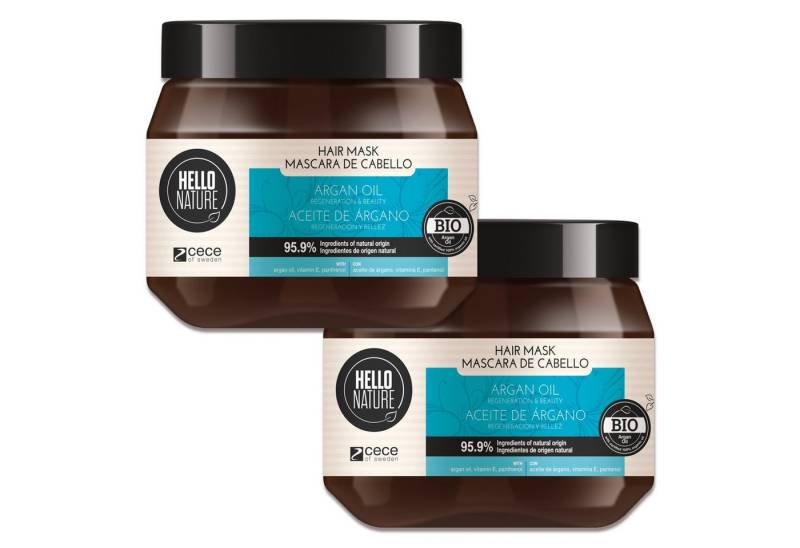 P-Beauty Cosmetic Accessories Haarmaske Haar Repair Intensivpflege Tiefenregeneration Argnöl Hello Nature, 2-tlg., Haarmaske, Haarpflege, Hello Nature, Haarkur, Arganöl von P-Beauty Cosmetic Accessories